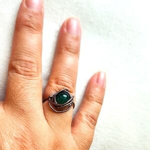 Elegant Silver and Green Stone Ring